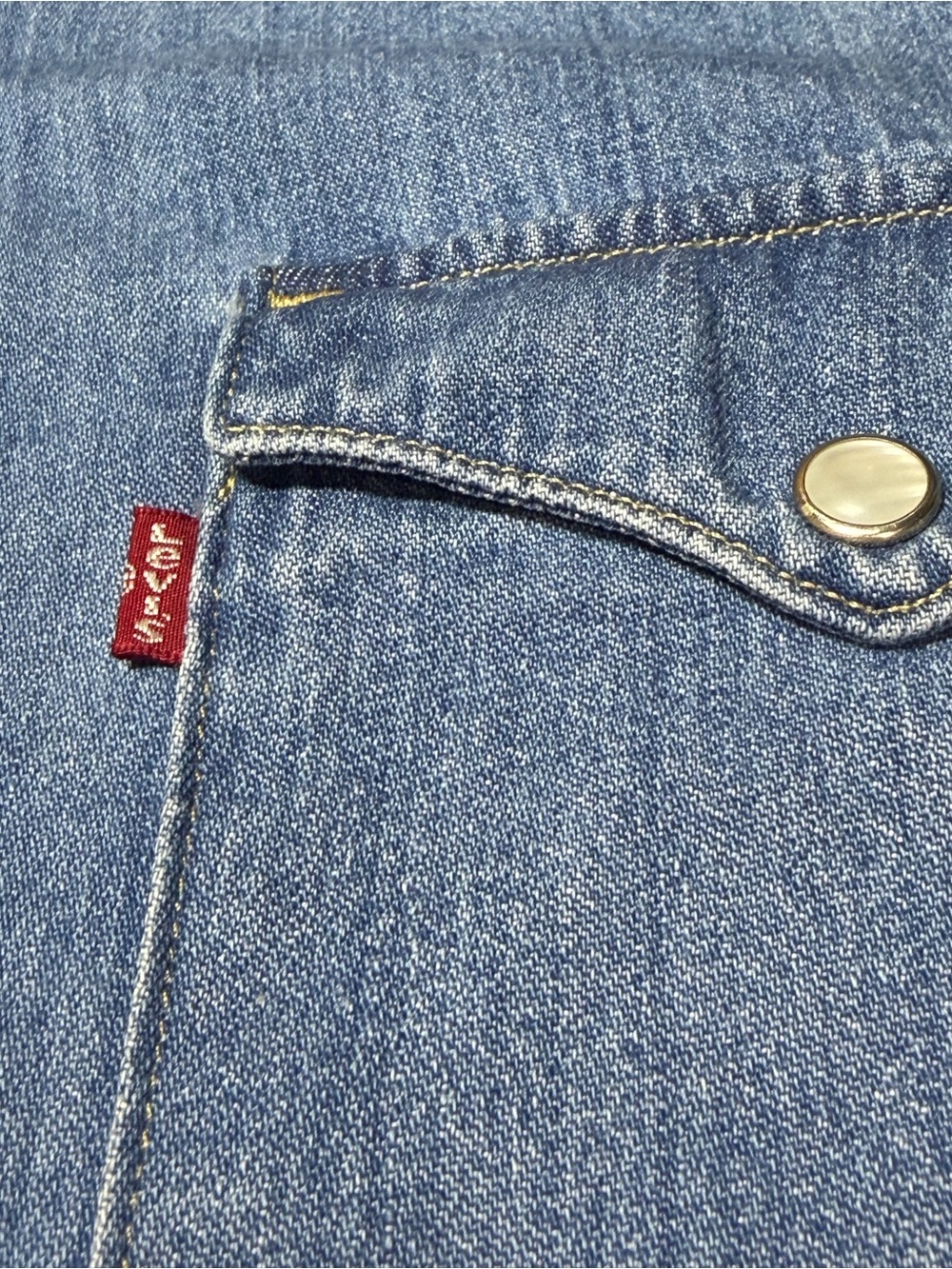Levi’s Mens Large Western Pearl Snap Denim Shirt Blue Long Sleeve Cowboy Ranch - Picture 7 of 12